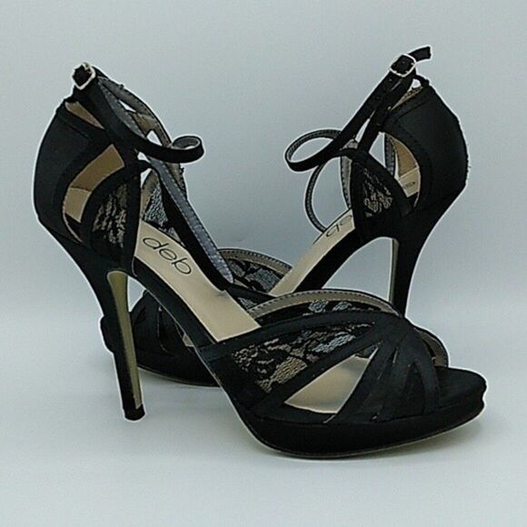 DEB Heels Shoes Size 8.5 Black Open Toe Strappy Lace Fabric - Picture 7 of 15